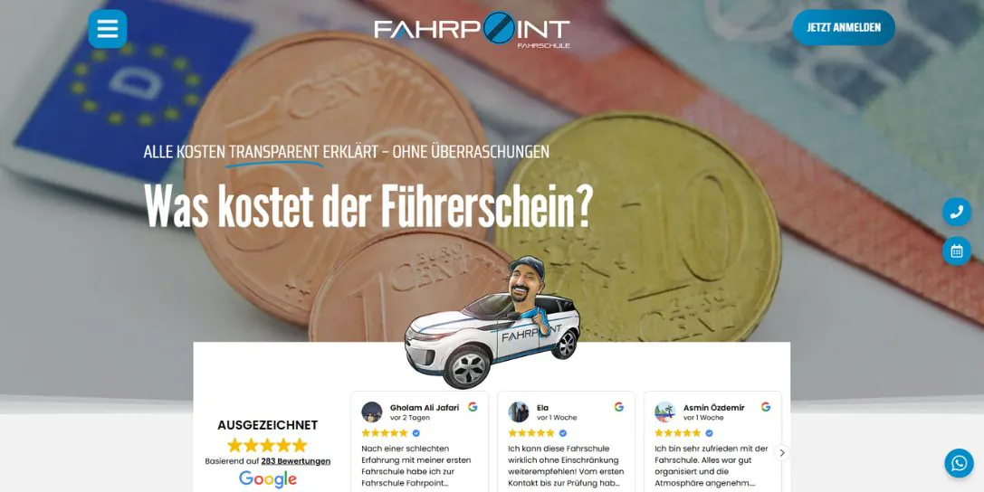 Webdesign für Fahrschulen FahrPoint Kosten Preiskalkulator