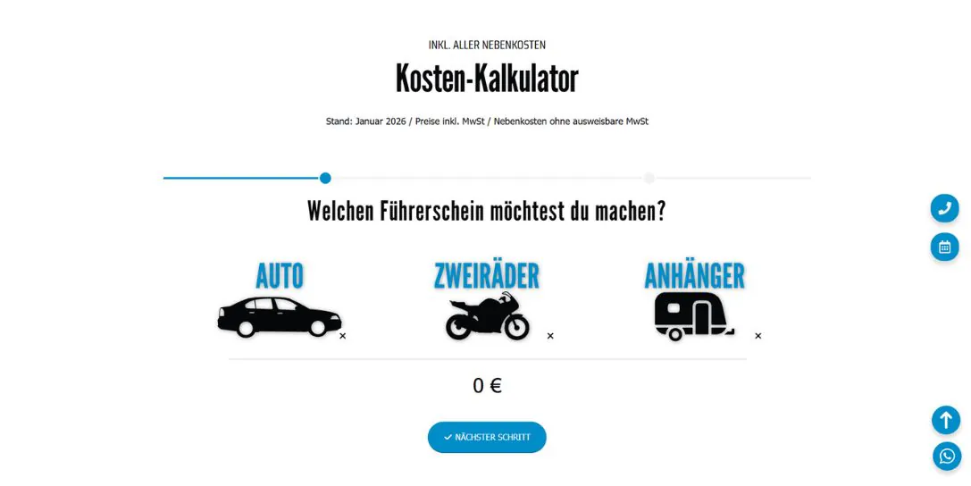 Webdesign für Fahrschulen FahrPoint Kosten Preiskalkulator