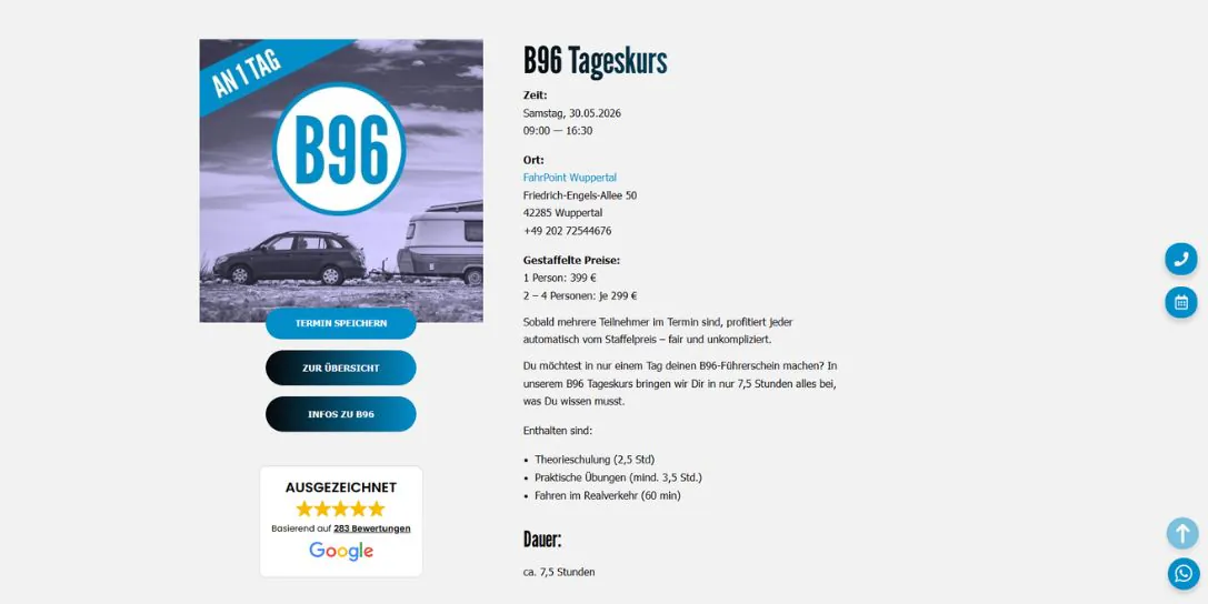 Webdesign für Fahrschulen FahrPoint B96 Tageskurse
