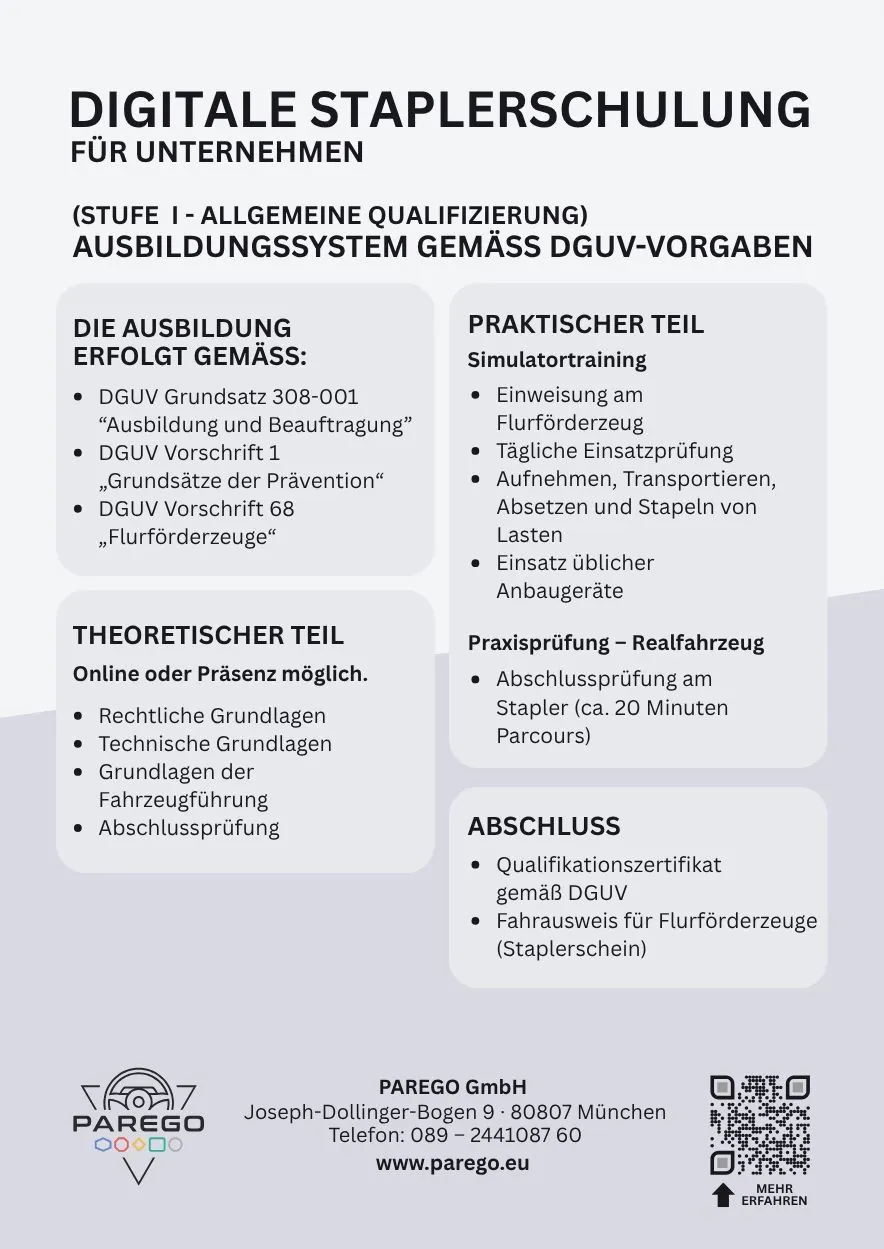 Digitale Staplerausbildung Flyer für Messeauftritt